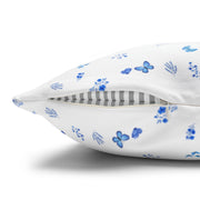 Blue and White Flowers and Butterflies Spun Polyester Square Pillowcase