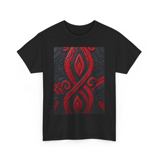 Red and Black Maori Design Mana Unisex Heavy Cotton Tee