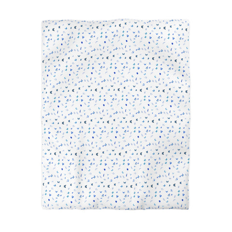 Blue and White Flowers and Butterflies Microfiber Duvet Cover
