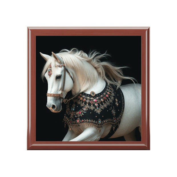White Stallion With Jewels Jewelry Box