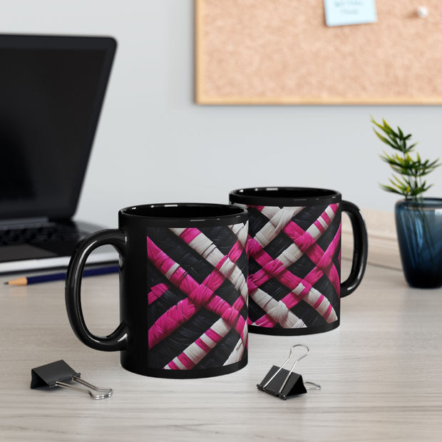 Pink and White Weaving Black Mug (11oz, 15oz)