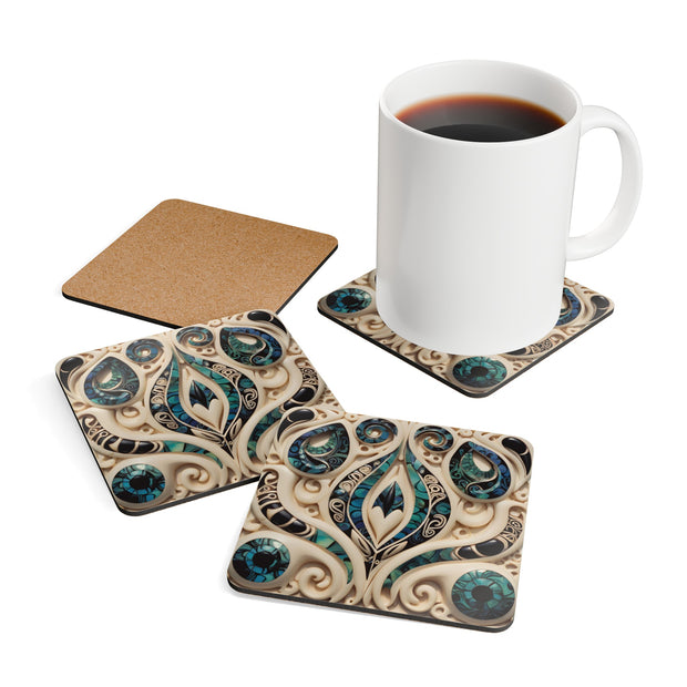 Paua Abalone Shell and Bone Corkwood Coaster Set
