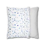 Blue and White Flowers and Butterflies Spun Polyester Square Pillowcase