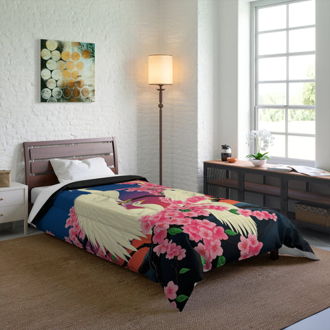 Japanese White Peacocks In Cherry Blossom Tree Comforter