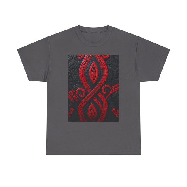 Red and Black Maori Design Mana Unisex Heavy Cotton Tee