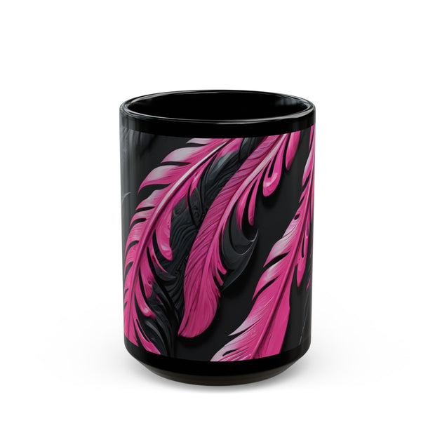 Pink and Black Feathers Mug (11oz, 15oz) Black