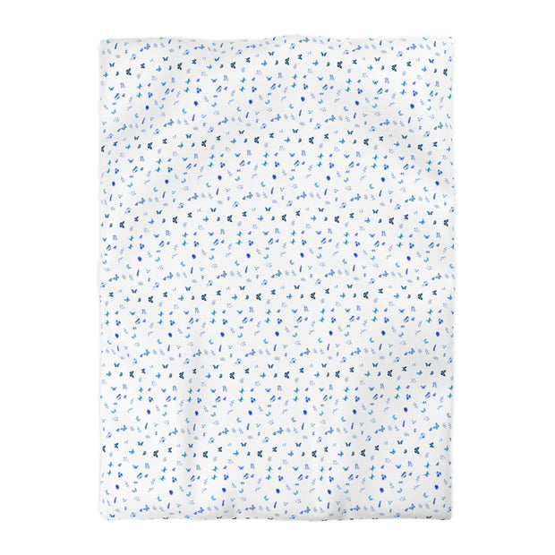 Blue and White Flowers and Butterflies Microfiber Duvet Cover