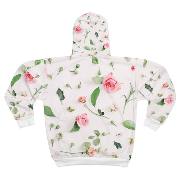AOP Unisex Zip Hoodie Soft Pink Rose Bud