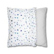 Blue and White Flowers and Butterflies Spun Polyester Square Pillowcase
