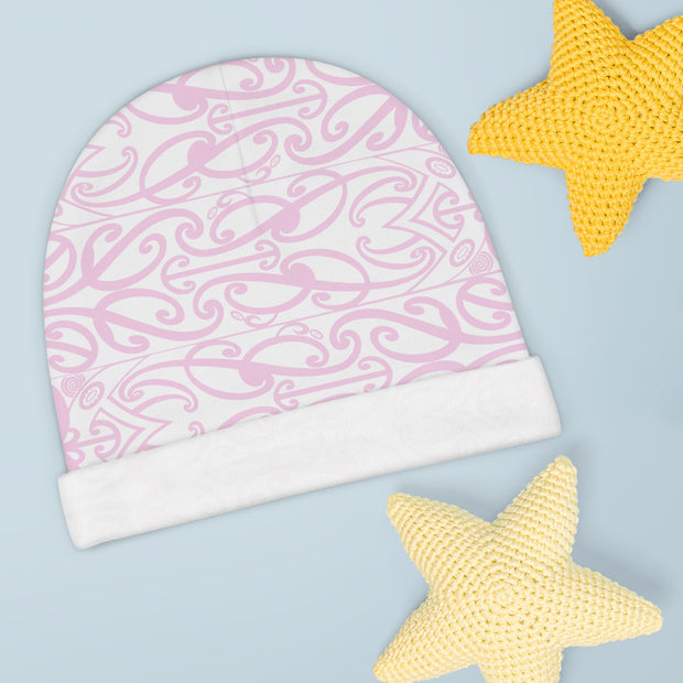 Pastel Pink Koru Baby Beanie (AOP)
