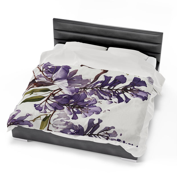Purple Jacaranda Flowers Velveteen Plush Blanket