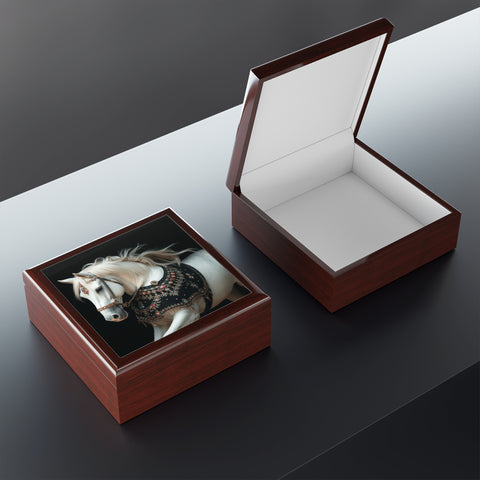 White Stallion With Jewels Jewelry Box