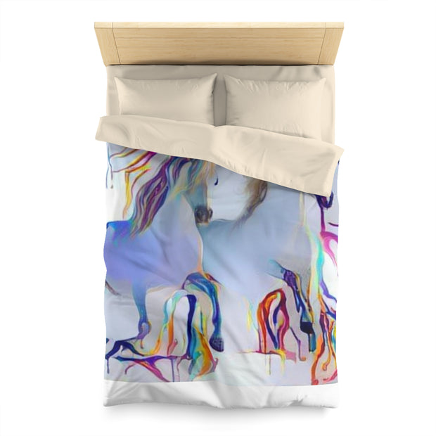Microfiber Duvet Cover Rainbow Drips On White Horses