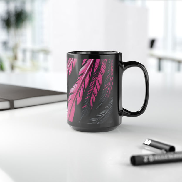 Pink and Black Feathers Mug (11oz, 15oz) Black