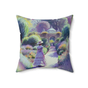 Monet Inspired Girl Walking In Garden Spun Polyester Square Pillow