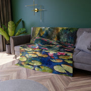 Monet Inspired Waterlily Pond Crushed Velvet Blanket