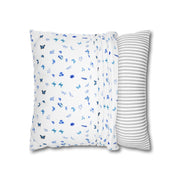 Blue and White Flowers and Butterflies Spun Polyester Square Pillowcase