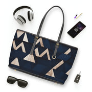 Navy Blue Modern Tukutuku PU Leather Shoulder Bag