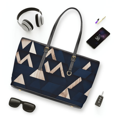 Navy Blue Modern Tukutuku PU Leather Shoulder Bag