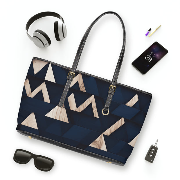 Navy Blue Modern Tukutuku PU Leather Shoulder Bag