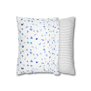 Blue and White Flowers and Butterflies Spun Polyester Square Pillowcase