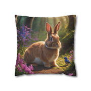 Cute Rabbit in the forest Spun Polyester Square Pillowcase