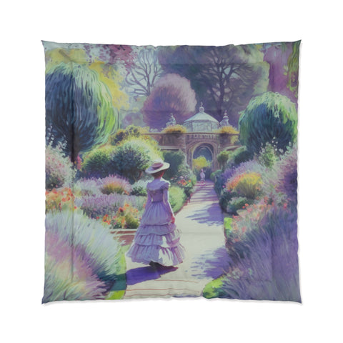 Monet Inspired Girl Walking In Garden Comforter