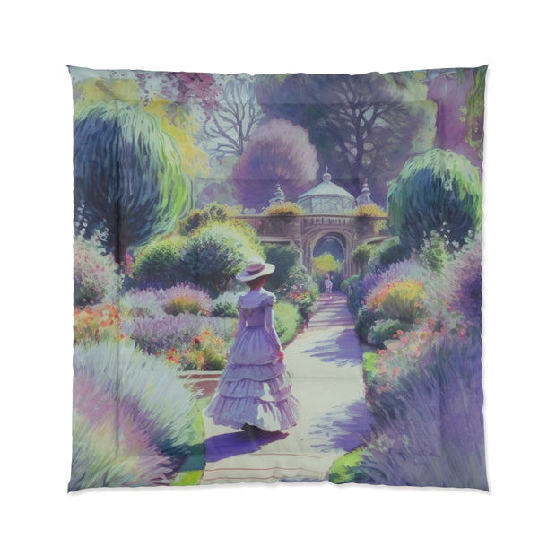 Monet Inspired Girl Walking In Garden Comforter