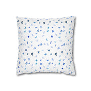 Blue and White Flowers and Butterflies Spun Polyester Square Pillowcase