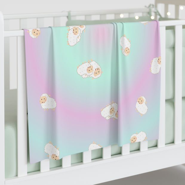 Pastel Pink and Green Sheep Baby Swaddle Blanket