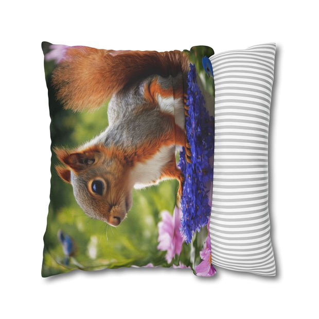 Cute Squirrel In The Forest Spun Polyester Square Pillowcase