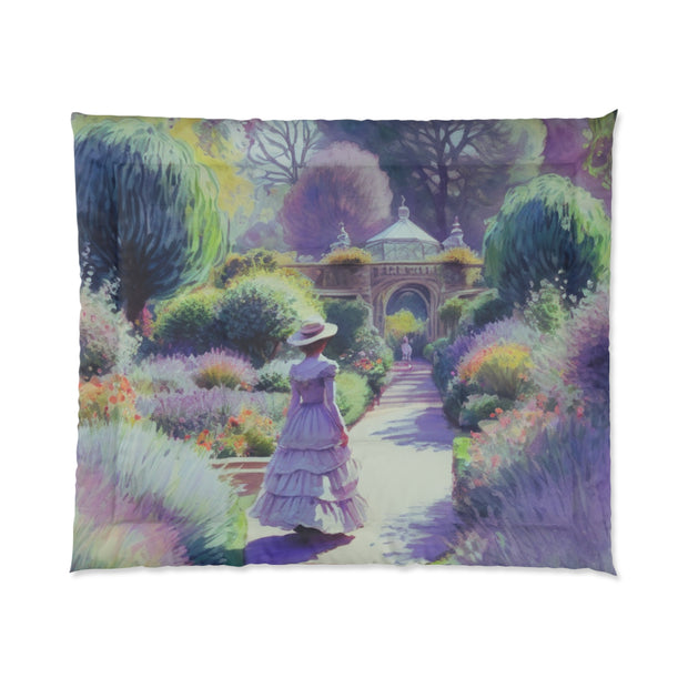 Monet Inspired Girl Walking In Garden Comforter