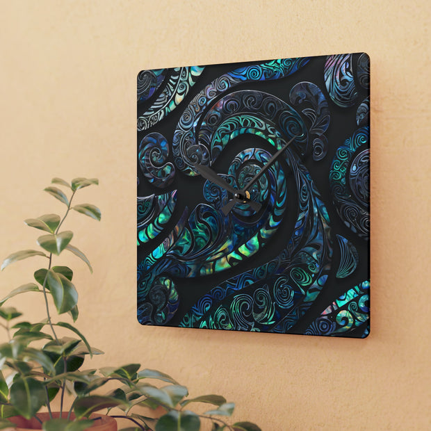 Paua Abalone Shell New Zealand Maori Design Acrylic Wall Clock