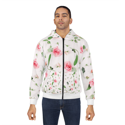 AOP Unisex Zip Hoodie Soft Pink Rose Bud