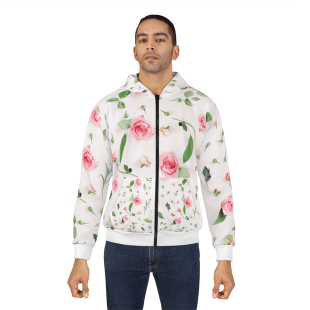 AOP Unisex Zip Hoodie Soft Pink Rose Bud