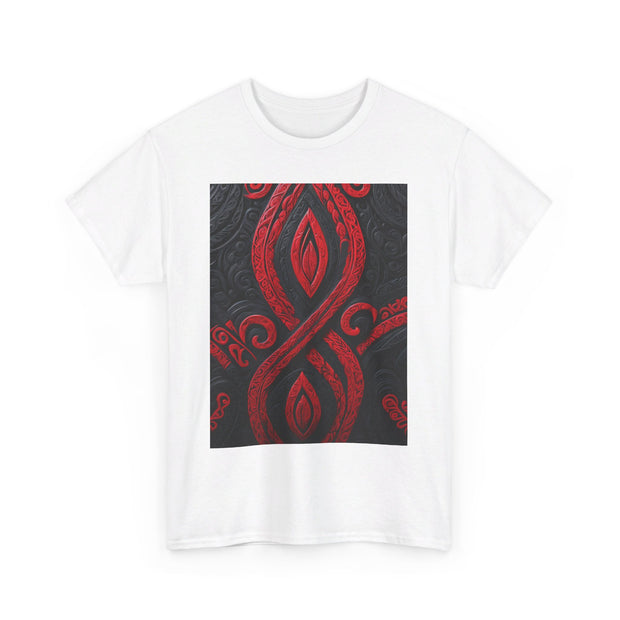 Red and Black Maori Design Mana Unisex Heavy Cotton Tee