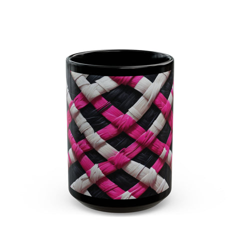 Pink and White Weaving Black Mug (11oz, 15oz)