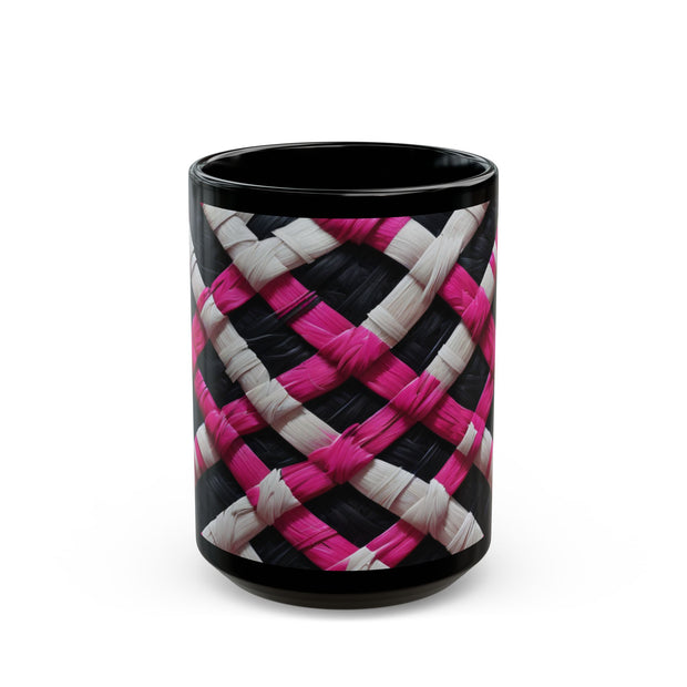 Pink and White Weaving Black Mug (11oz, 15oz)