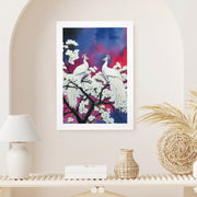 Stunning White Peacocks Red and Blue Sky Print