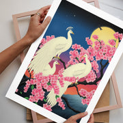 White Peacocks in Cherry Blossom Tree